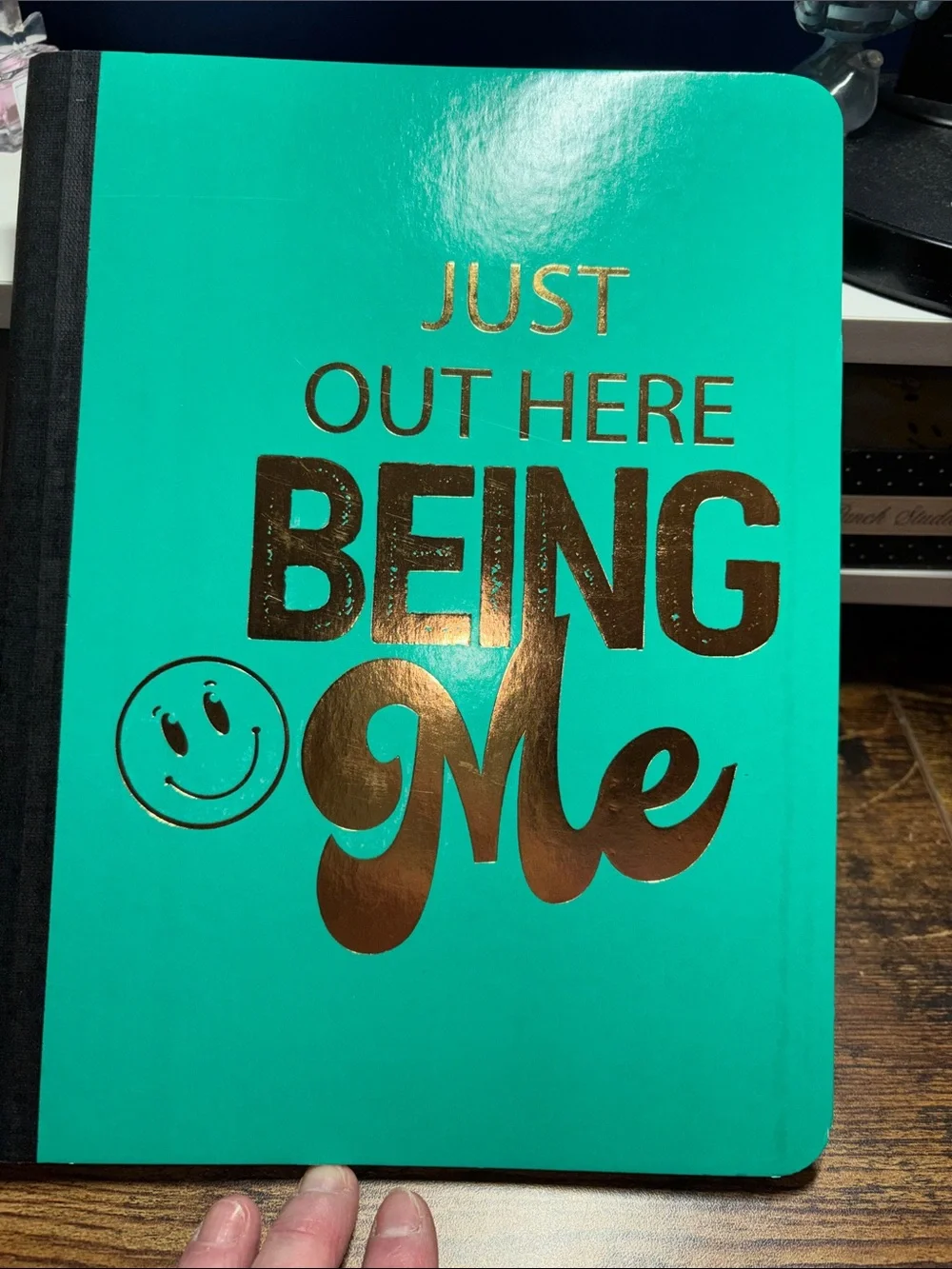 Just Out Here Being Me Teal Gold Foil Composition Notebook Journal